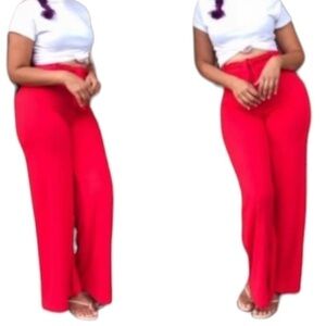Red pants. Wide leg. Tie belt. Small.